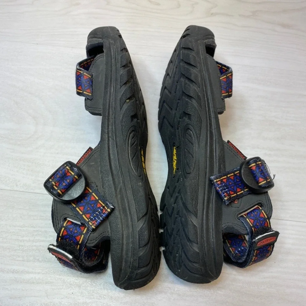 KEEN Mens 10.5 Zerraport II Sandals Hiking Black Blue Red Waterproof Toe Guard